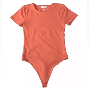 Babaton Bodysuit Short Sleeve Crew Neck Peach Orange Slim